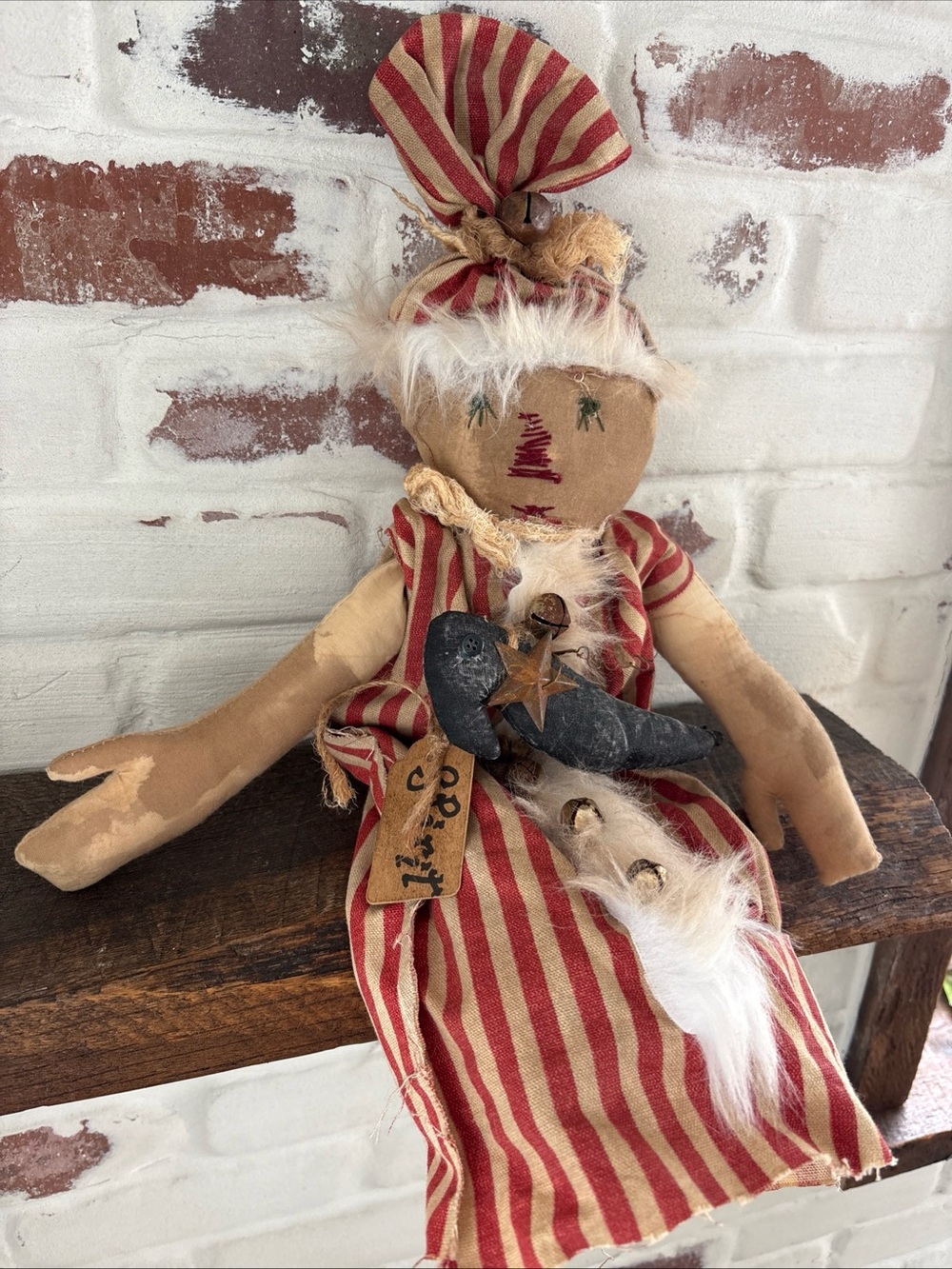 Primitive Folk Art Doll Decorative Country Holiday RARE Unique Signed By Artist